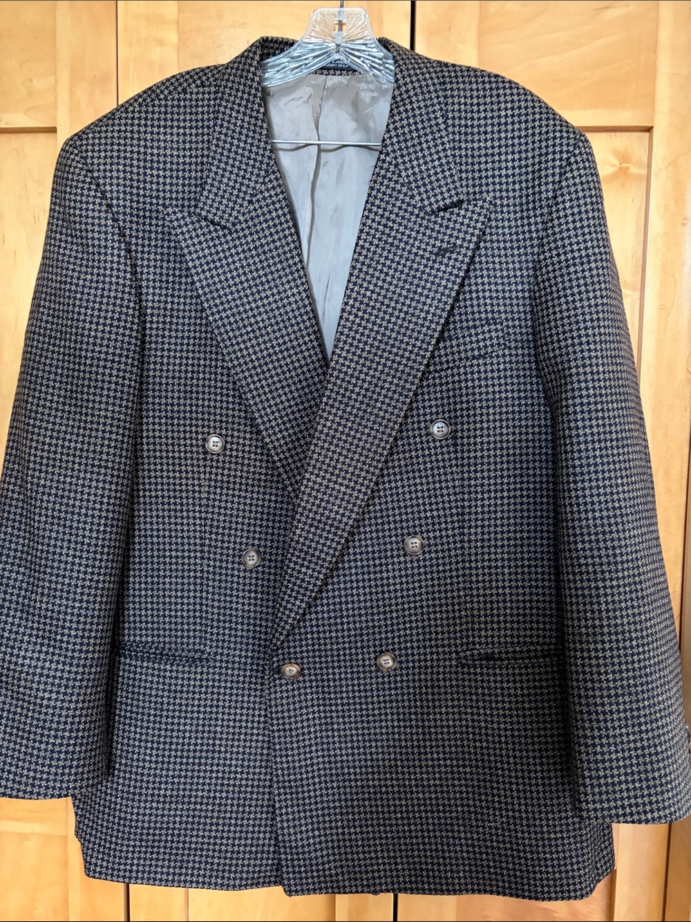 Men's Double-Breasted Houndstooth Blazer - Black & Tan
